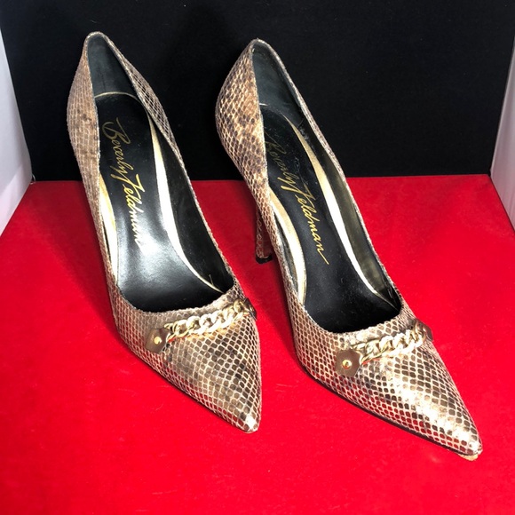 Beverly Feldman Shoes - | Beverly Feldman | Metallic Reptile Print Pumps